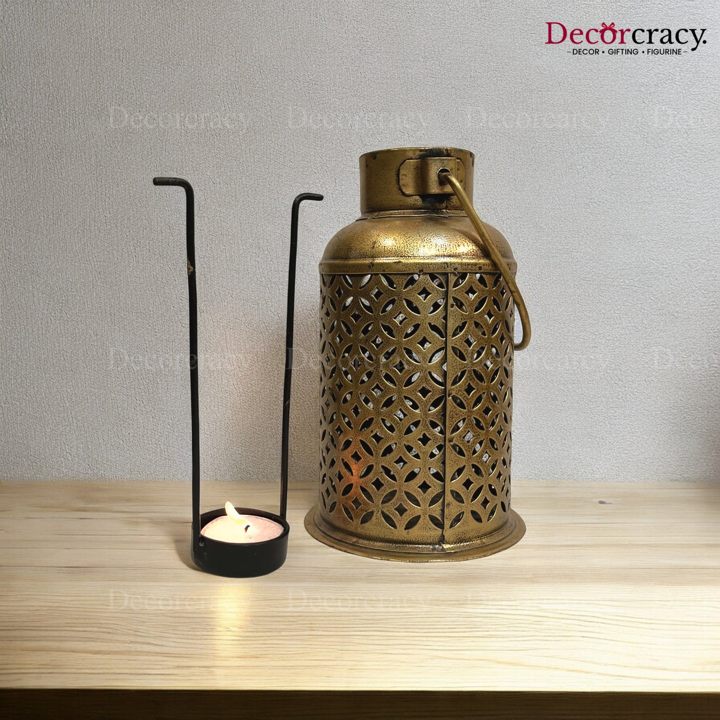 Pot Iron Antique Copper Netted Design Tealight Candle Holder Stand Tribal Village Art
