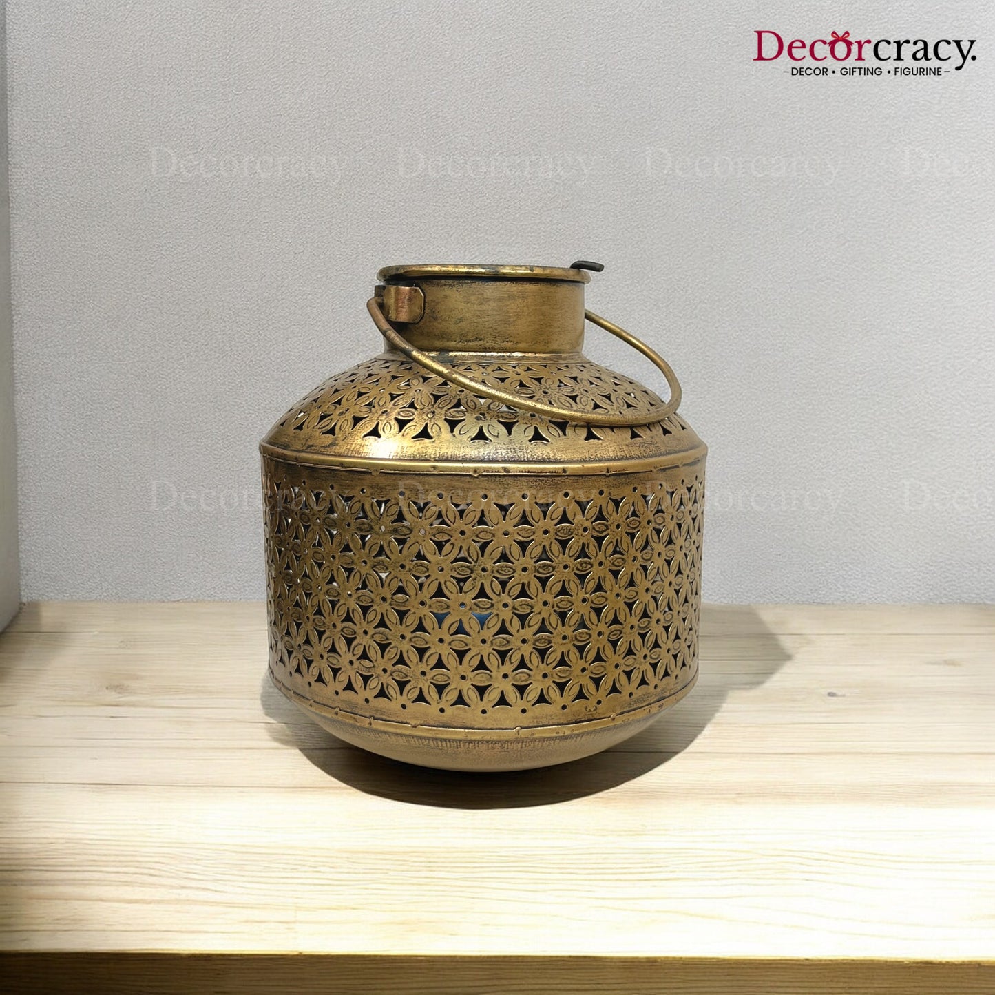 Pot Matka Iron Antique Golden Netted Design Tealight Candle Holder Stand Tribal Village Art