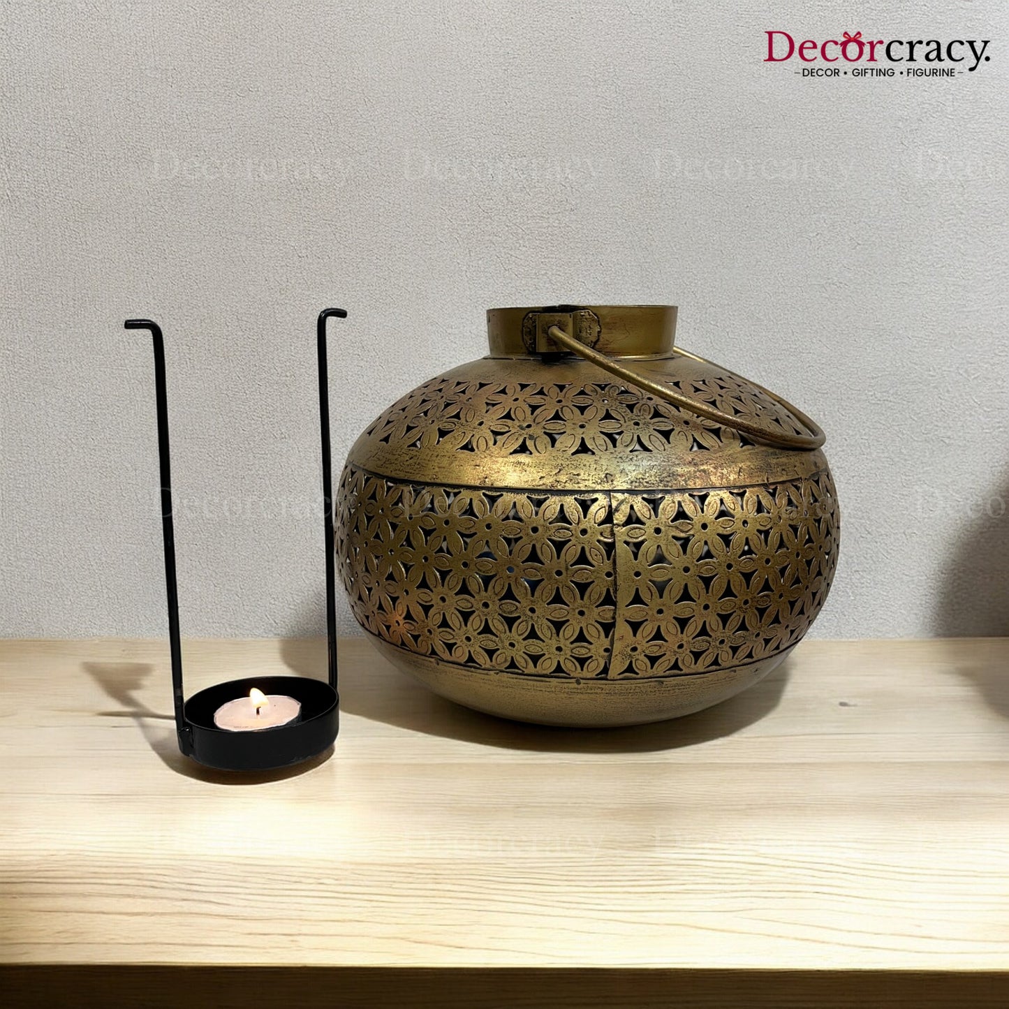 Matka Pot Iron Antique Golden Netted Design Tealight Candle Holder Stand Tribal Village Art