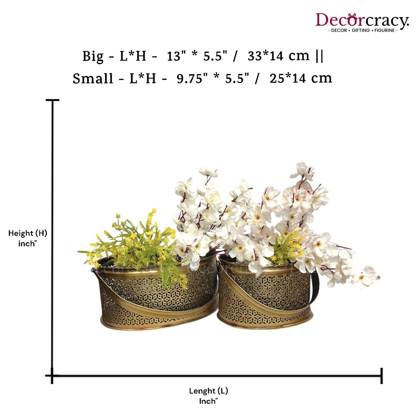 Multipurpose Basket Set of 2 Iron Antique Golden Flower Vase Newspaper Magazine Keeper Netted Design Tribal Village Art