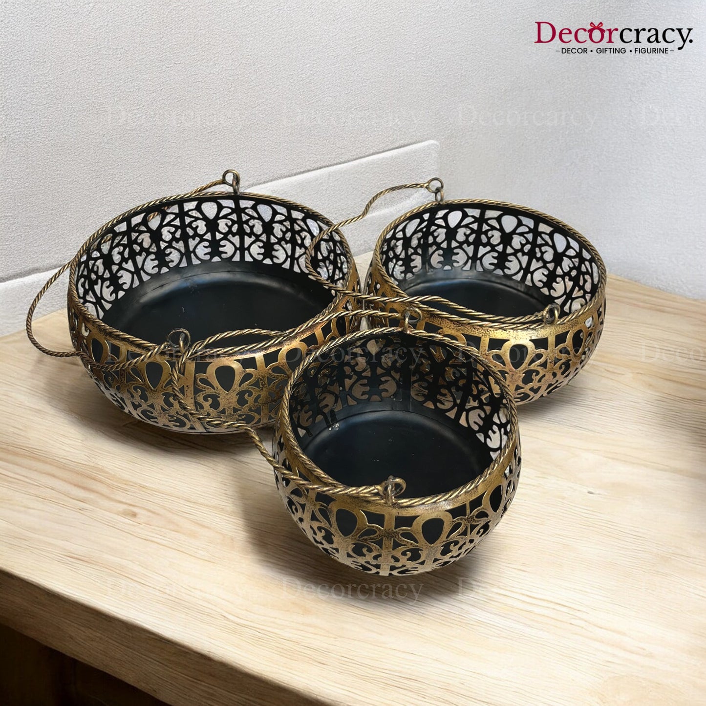 Multipurpose Basket Iron Antique Golden Netted Design Tribal Village Art