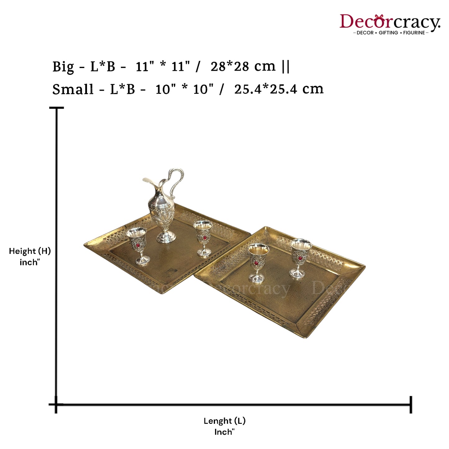 Serving Tray Square set of 2 Iron Antique Golden Netted Design Tribal Village Art