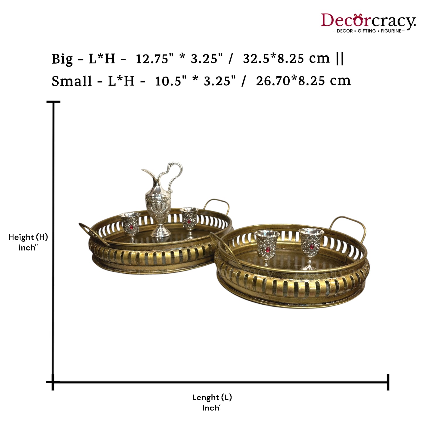 Serving Tray Round set of 2 Iron Antique Golden Netted Design Tribal Village Art