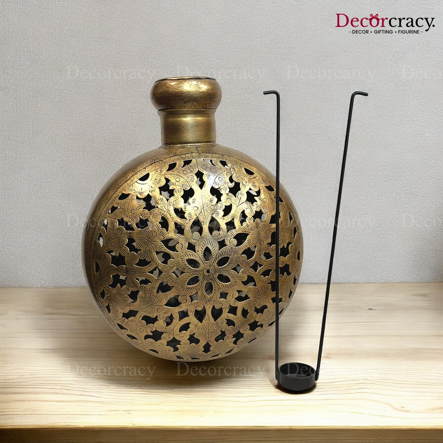 Matka Pot Iron Antique Golden Netted Design Tealight Candle Holder Flower Vase Stand Tribal Village Art