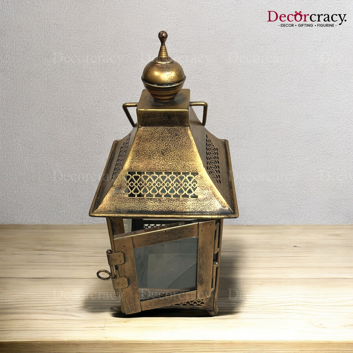 Lantern Glass Iron Medium Antique Golden Netted Design Open Tealight Candle Holder Stand Tribal Village Modern Art