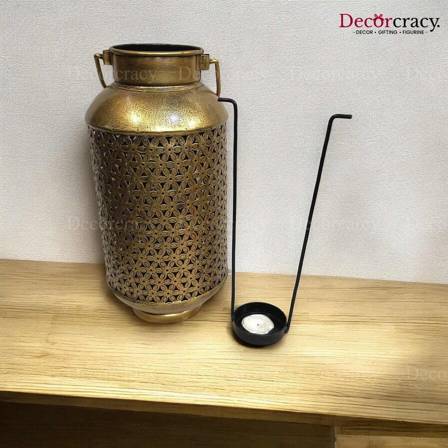 Pot Iron Antique Golden Netted Design Tealight Candle Holder Stand Tribal Village Art