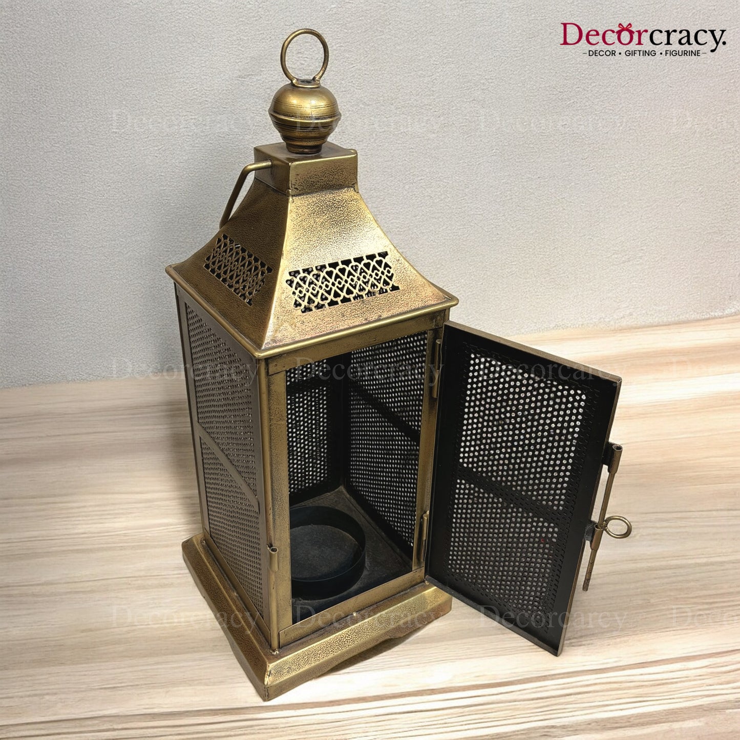 Lantern Medium Iron Antique Golden Netted Design Tealight Candle Holder Stand Tribal Village Art