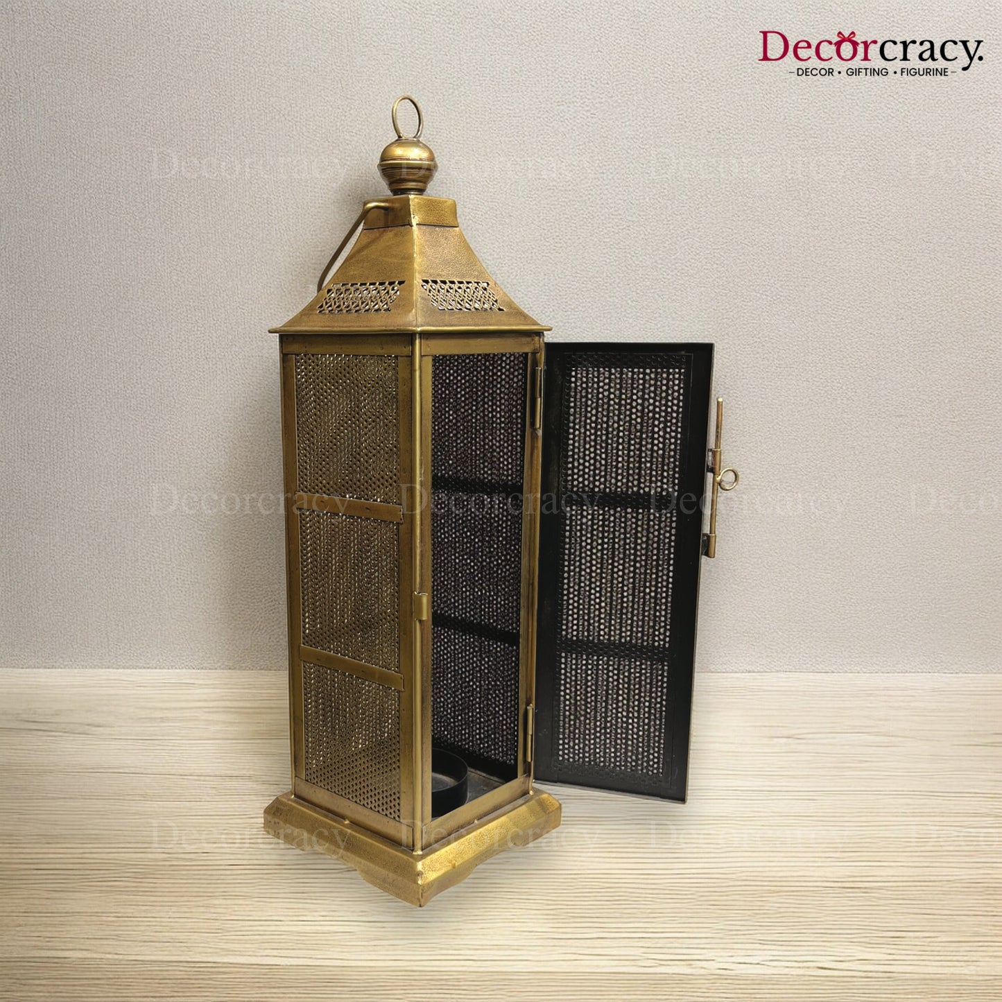 Lantern Big Iron Antique Golden Netted Design Tealight Candle Holder Stand Tribal Village Art