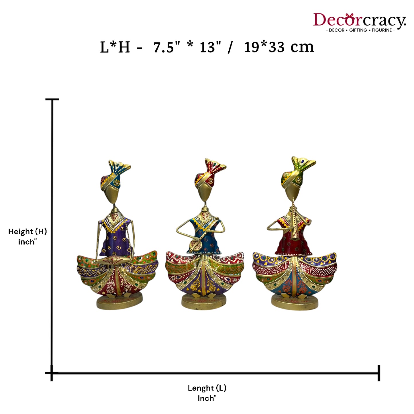3pc Golden Musician Iron Showpieces Tribal Art Musical Instrument TV Unit Décor Tabletop