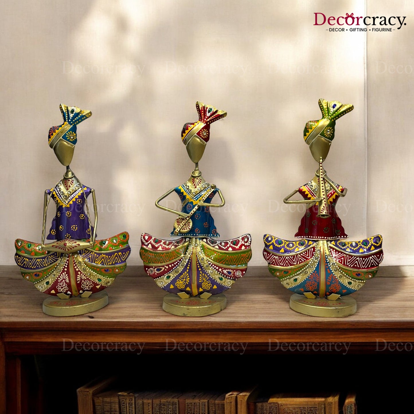 3pc Golden Musician Iron Showpieces Tribal Art Musical Instrument TV Unit Décor Tabletop
