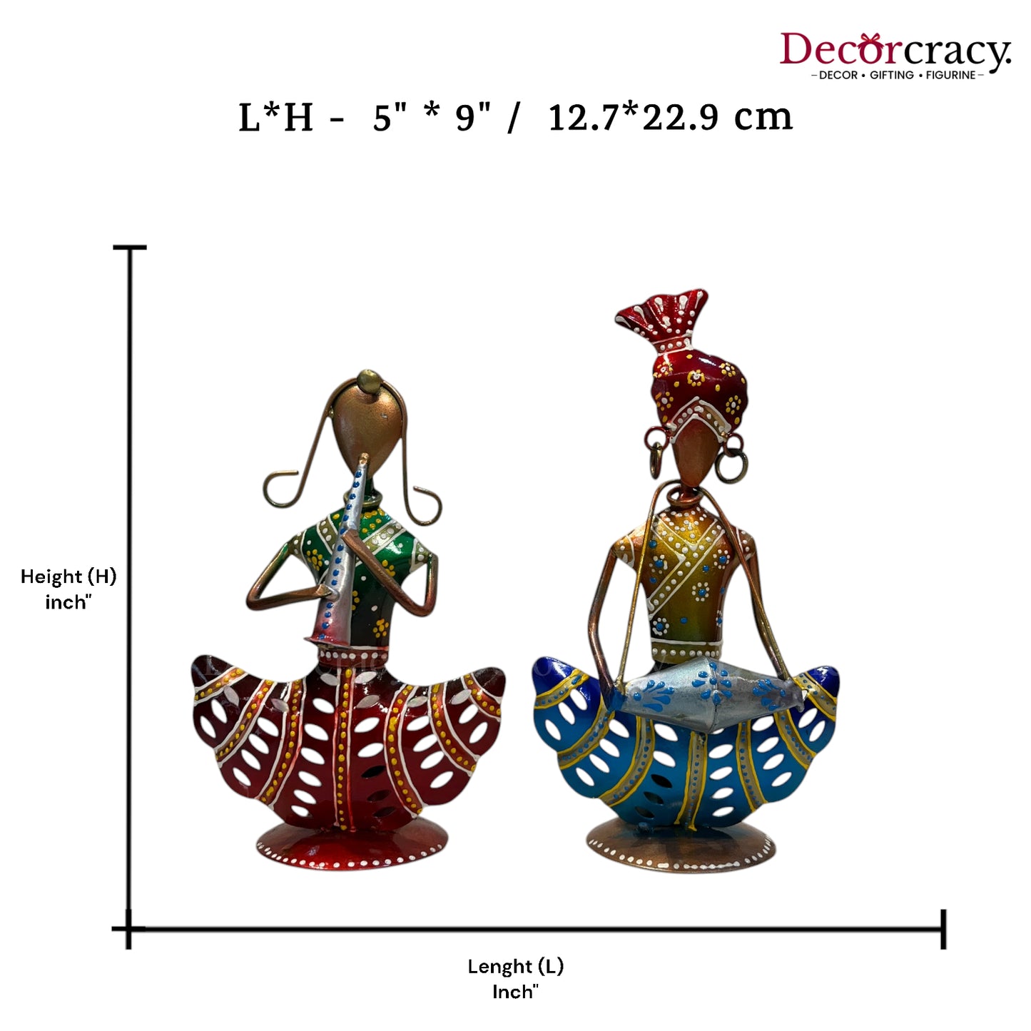 2pc Couple Set Musician Iron Showpieces Tribal Art Musical Instrument TV Unit Décor Tabletop