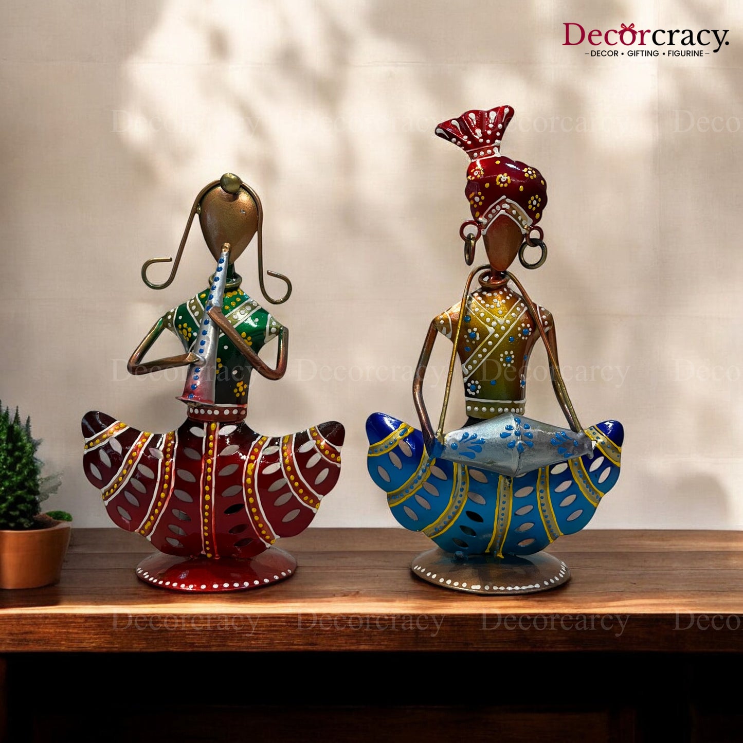 2pc Couple Set Musician Iron Showpieces Tribal Art Musical Instrument TV Unit Décor Tabletop