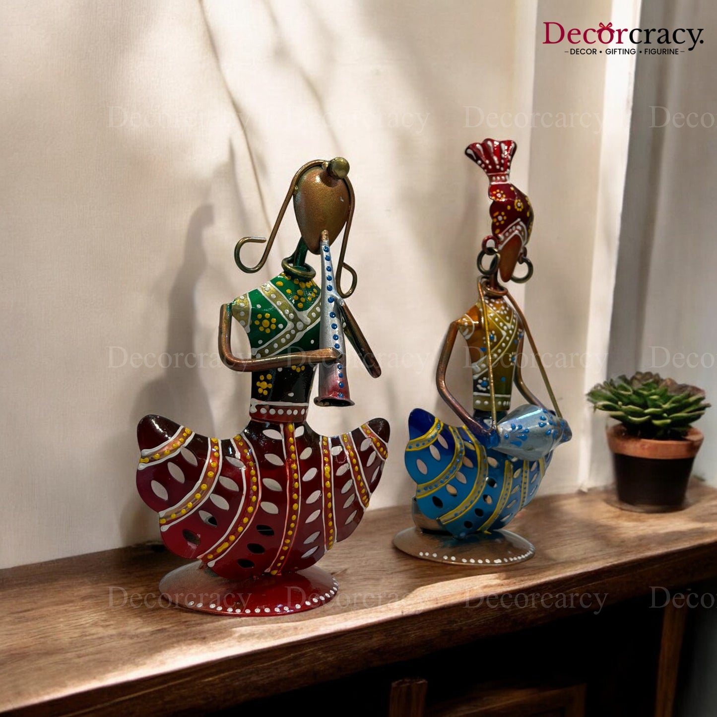 2pc Couple Set Musician Iron Showpieces Tribal Art Musical Instrument TV Unit Décor Tabletop