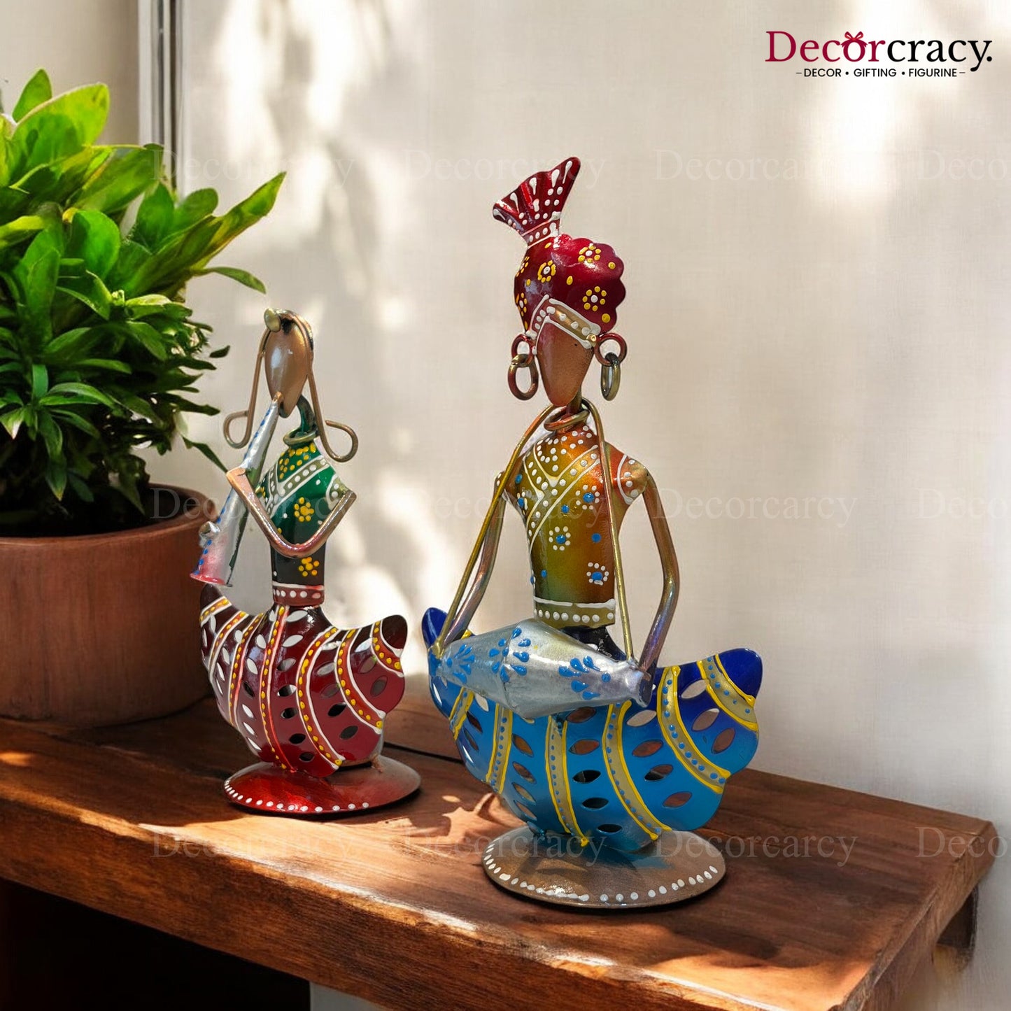 2pc Couple Set Musician Iron Showpieces Tribal Art Musical Instrument TV Unit Décor Tabletop