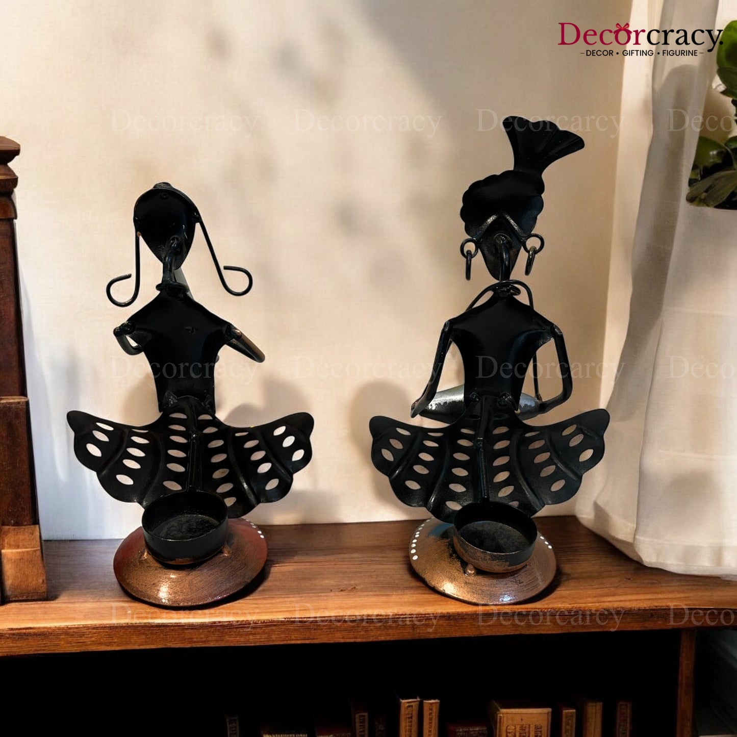 2pc Couple Set Musician Iron Showpieces Tribal Art Musical Instrument TV Unit Décor Tabletop
