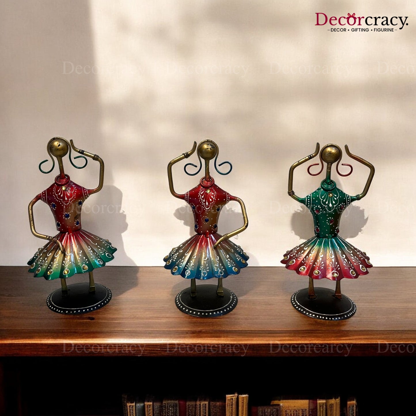 3pc Ladies Dancing Iron Showpieces Tribal Art Musical Instrument TV Unit Décor Tabletop