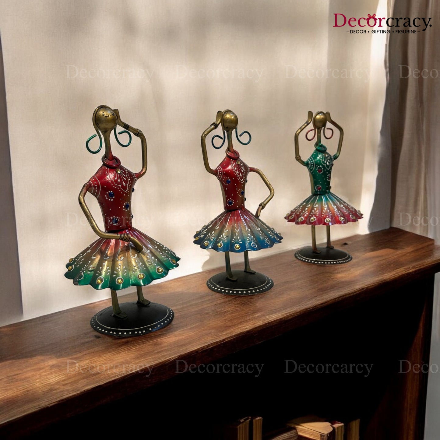 3pc Ladies Dancing Iron Showpieces Tribal Art Musical Instrument TV Unit Décor Tabletop