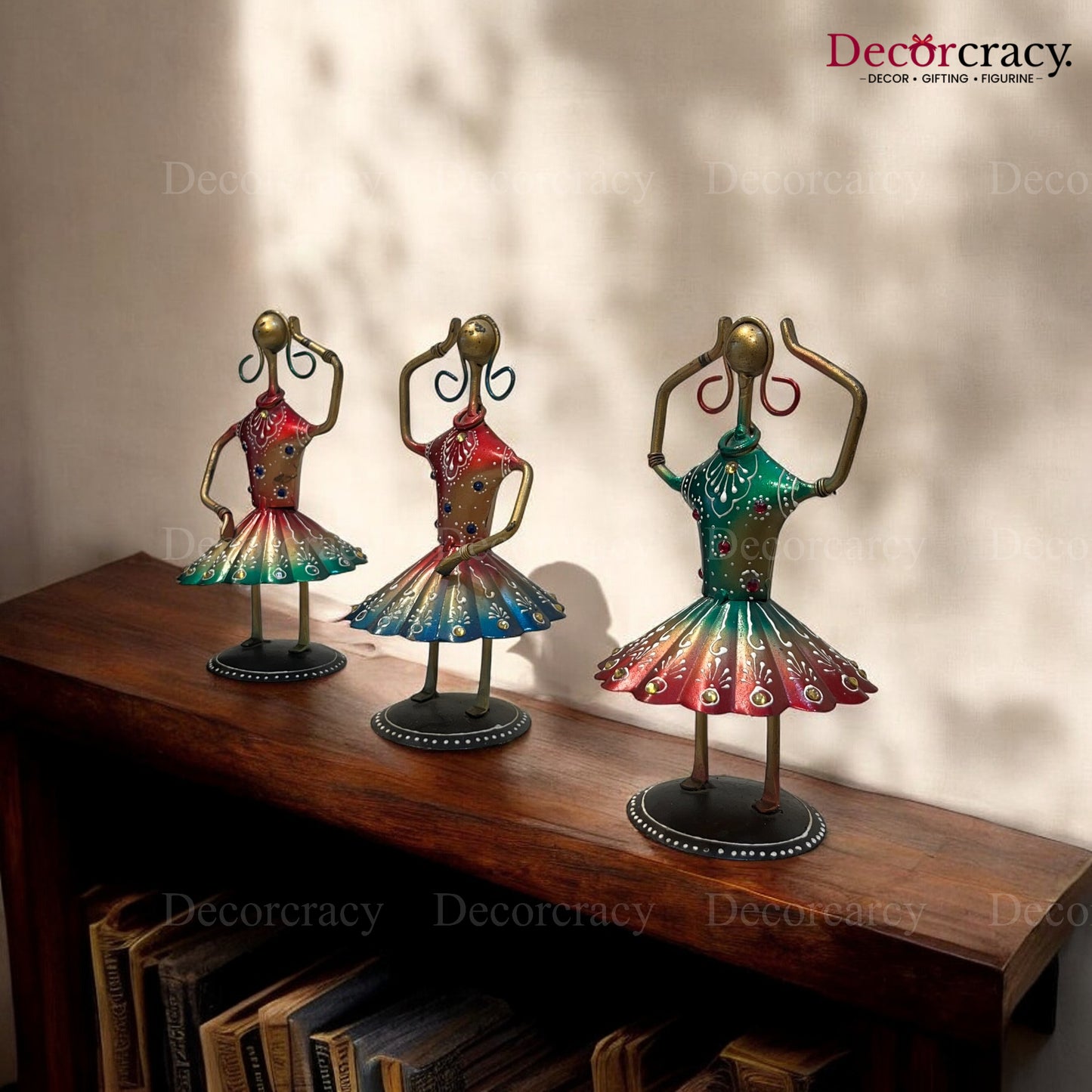 3pc Ladies Dancing Iron Showpieces Tribal Art Musical Instrument TV Unit Décor Tabletop