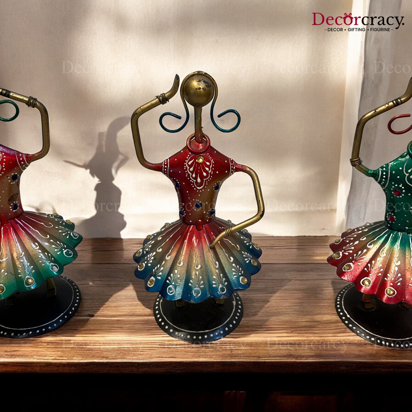 3pc Ladies Dancing Iron Showpieces Tribal Art Musical Instrument TV Unit Décor Tabletop