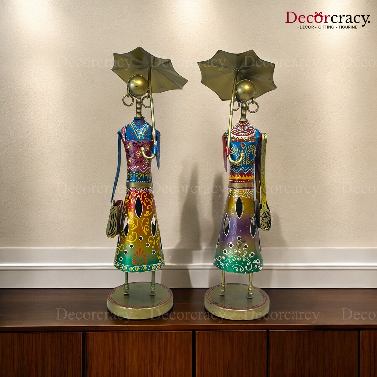 2pc Umbrella Ladies Set Iron Showpieces Tribal Art Musical Instrument TV Unit Décor Tabletop