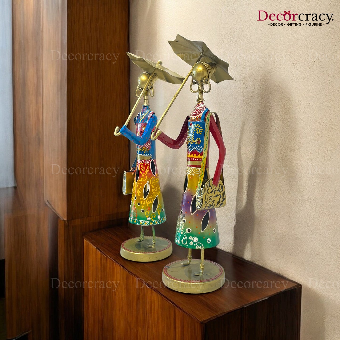 2pc Umbrella Ladies Set Iron Showpieces Tribal Art Musical Instrument TV Unit Décor Tabletop