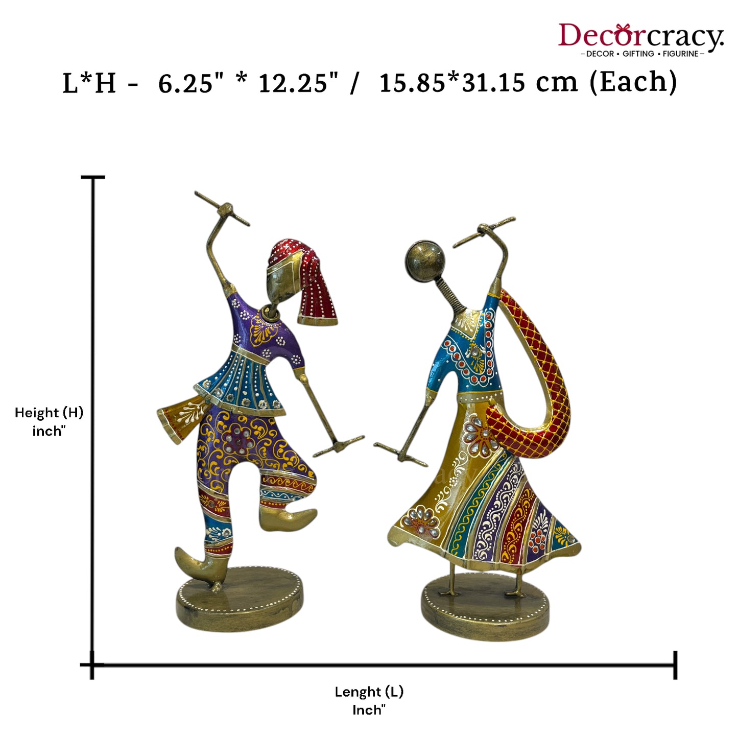 2pc Couple Garba Dancing Set Iron Showpieces Tribal Art Musical Instrument TV Unit Décor Tabletop
