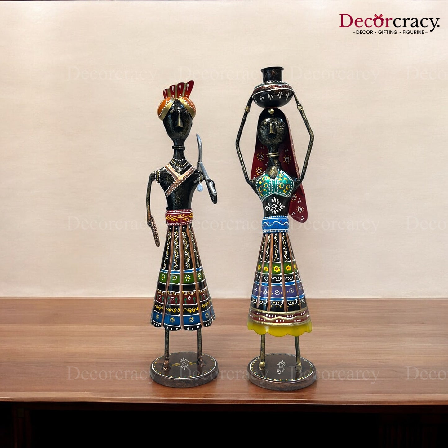 2pc Tribal Couple Set Iron Showpieces Tribal Art Musical Instrument TV Unit Décor Tabletop