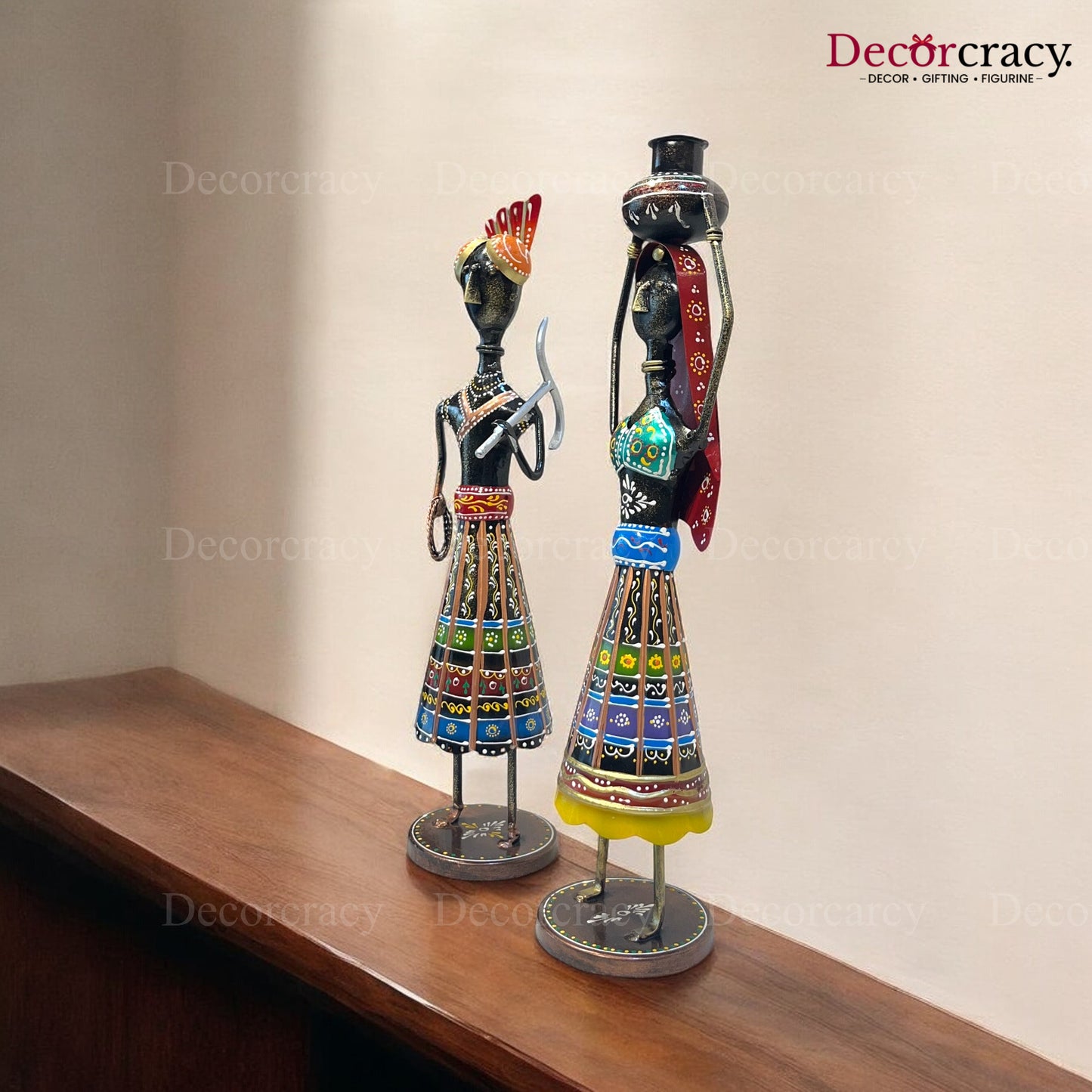 2pc Tribal Couple Set Iron Showpieces Tribal Art Musical Instrument TV Unit Décor Tabletop