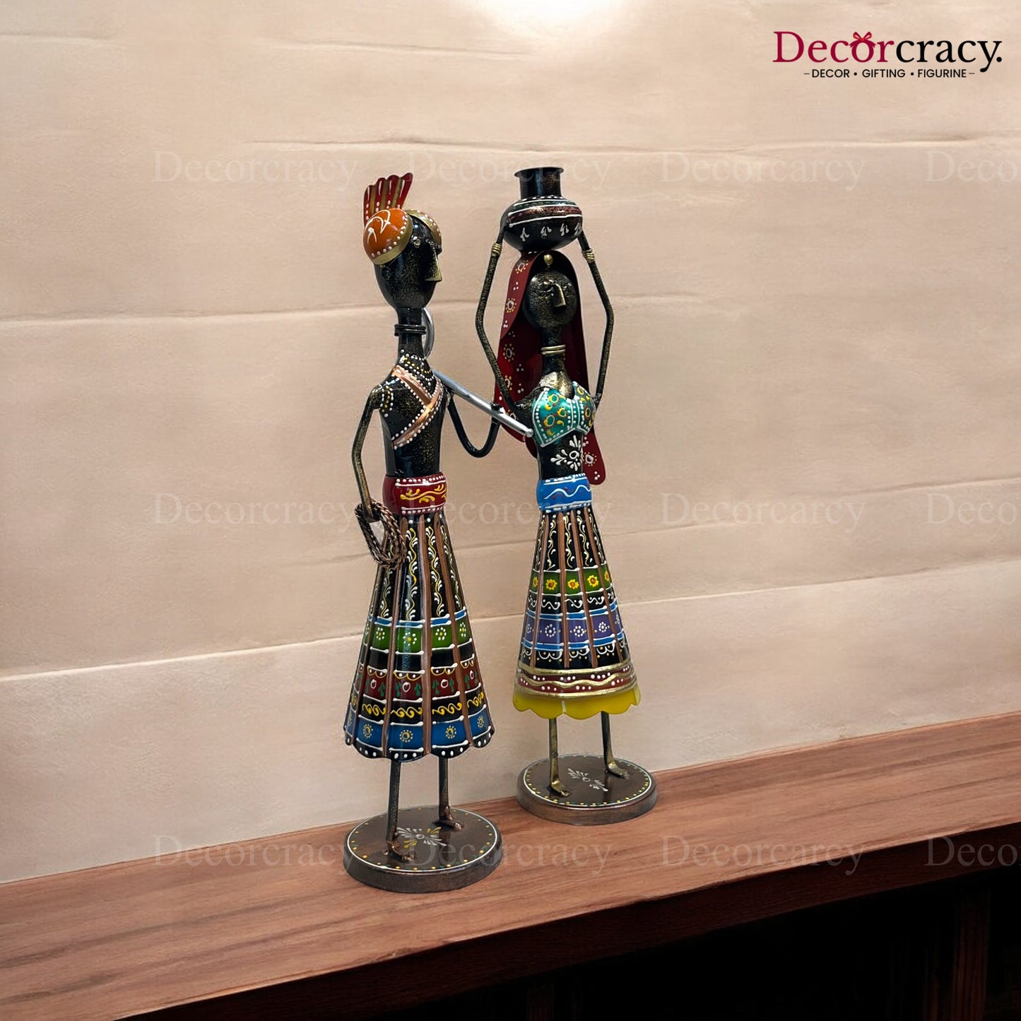 2pc Tribal Couple Set Iron Showpieces Tribal Art Musical Instrument TV Unit Décor Tabletop