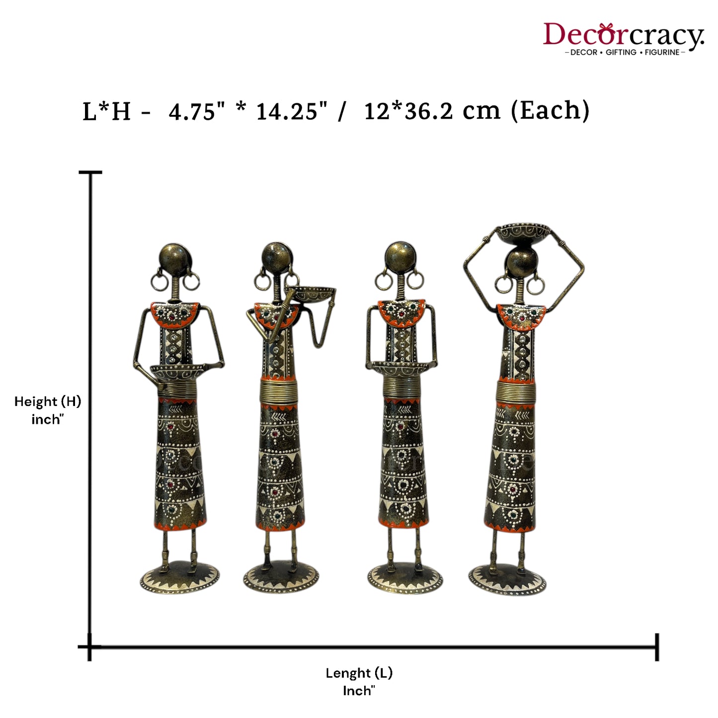 4pc Tribal Women Working Set Iron Showpieces Tribal Art Musical Instrument TV Unit Décor Tabletop