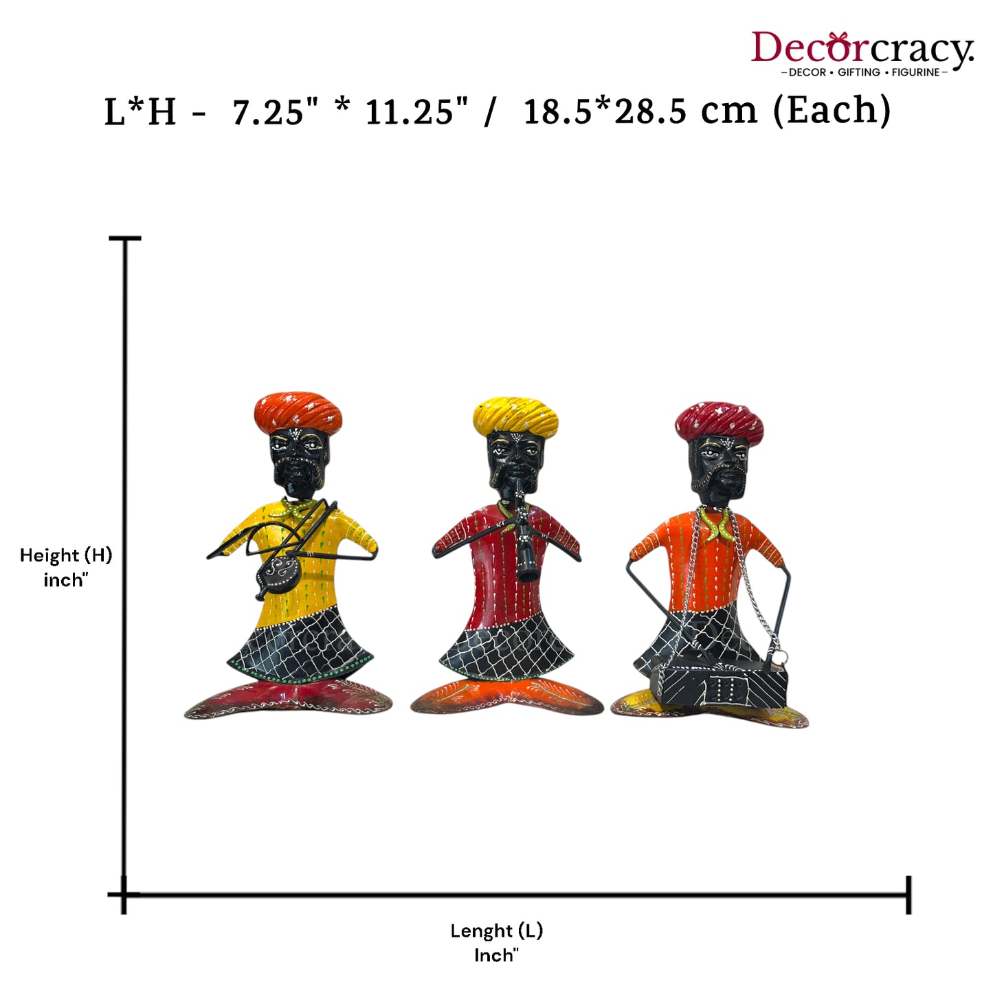 3pc Baarat Sitting Musician Iron Showpieces Tribal Art Musical Instrument TV Unit Décor Tabletop