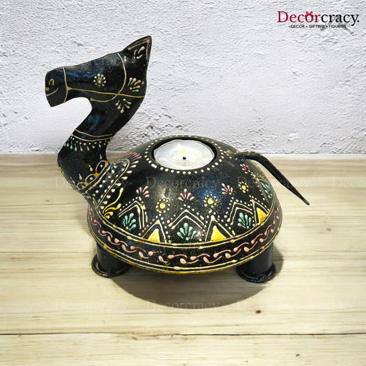 Horse Antique Candle Holder Black Iron Showpiece Vintage Tribal Art TV Unit Décor Tabletop