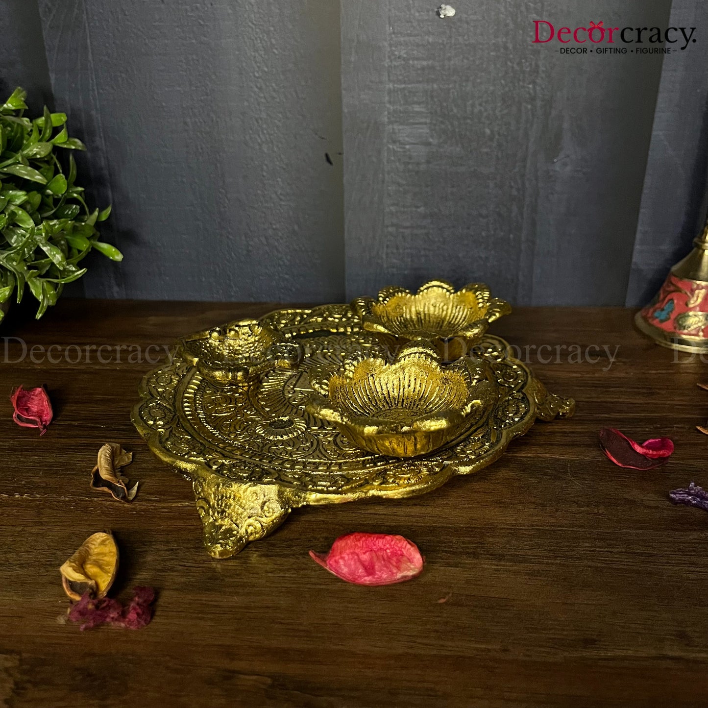 Pooja Thali with 2 Bowl 1 Diya Metal golden