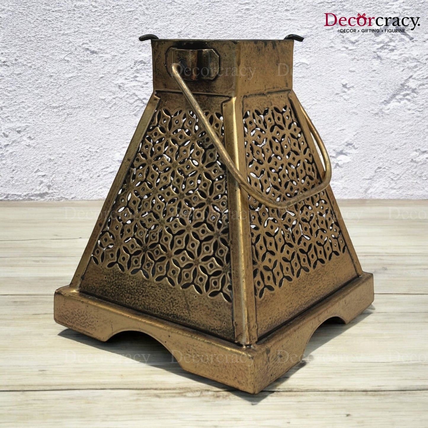 Lantern Iron Antique Golden Netted Design Tealight Candle Holder Stand Tribal Village Art