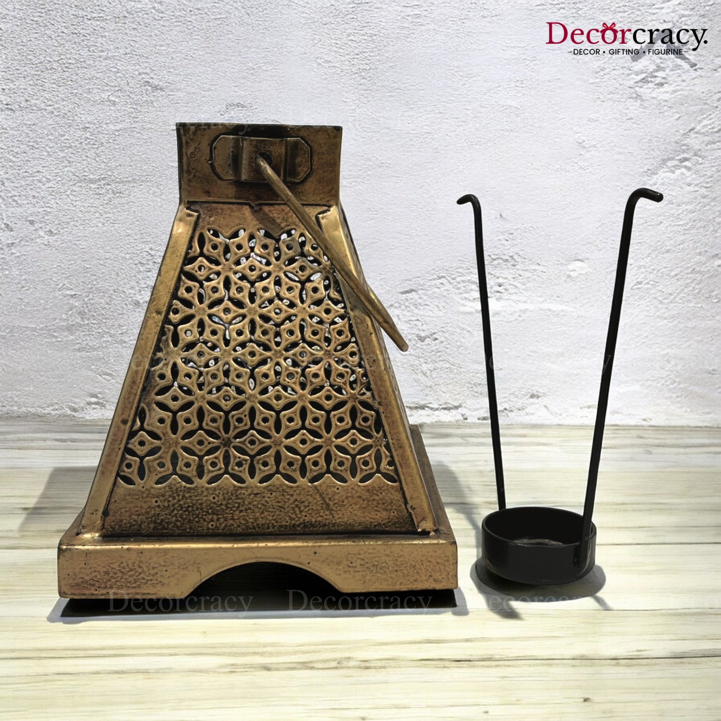 Lantern Iron Antique Golden Netted Design Tealight Candle Holder Stand Tribal Village Art