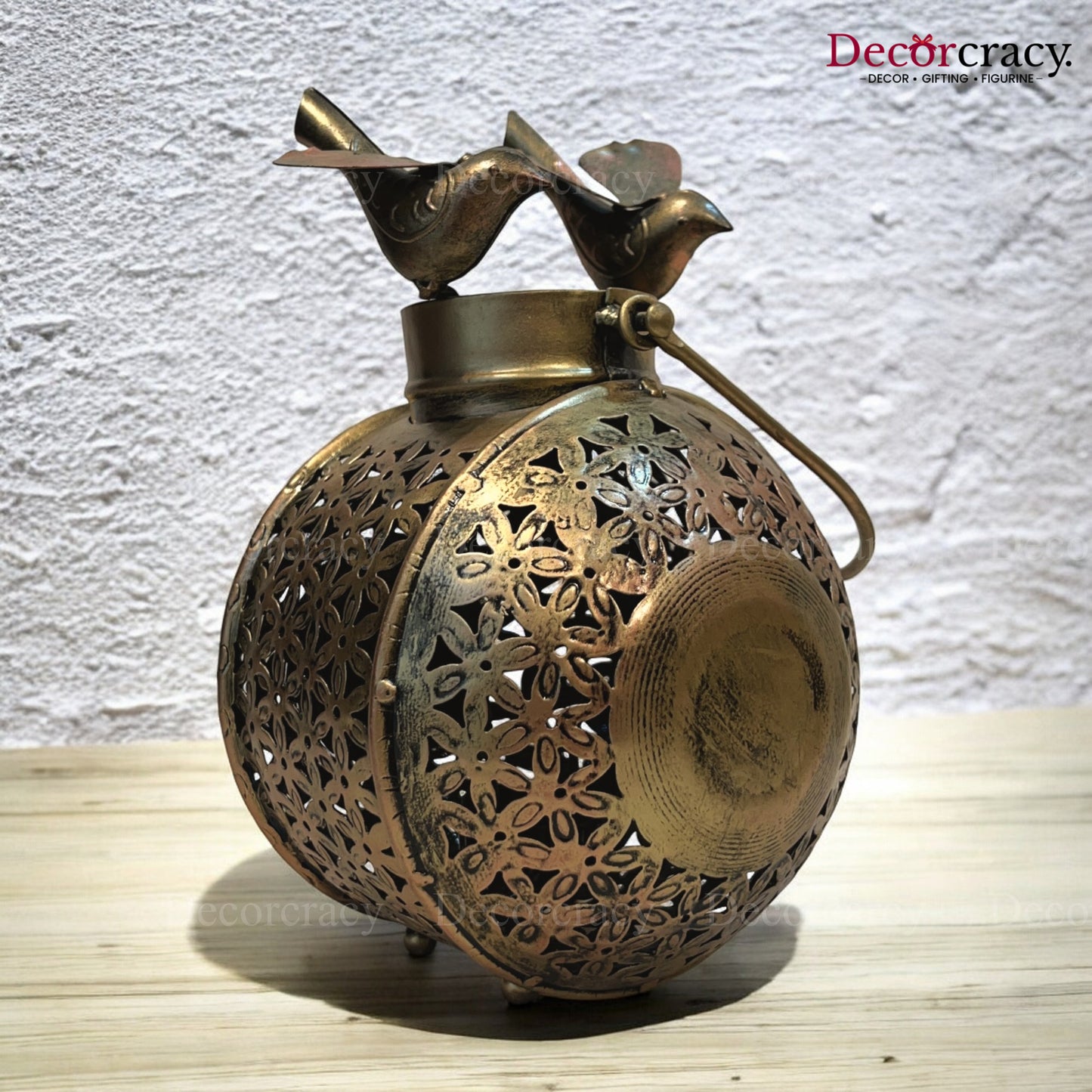 Pot Bird Matka Iron Antique Golden Netted Design Tealight Candle Holder Stand Tribal Village Art