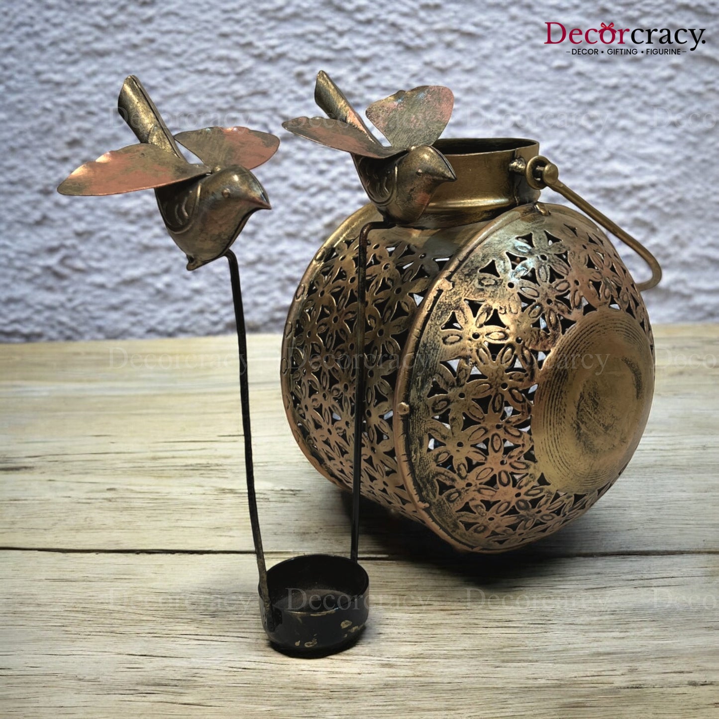 Pot Bird Matka Iron Antique Golden Netted Design Tealight Candle Holder Stand Tribal Village Art