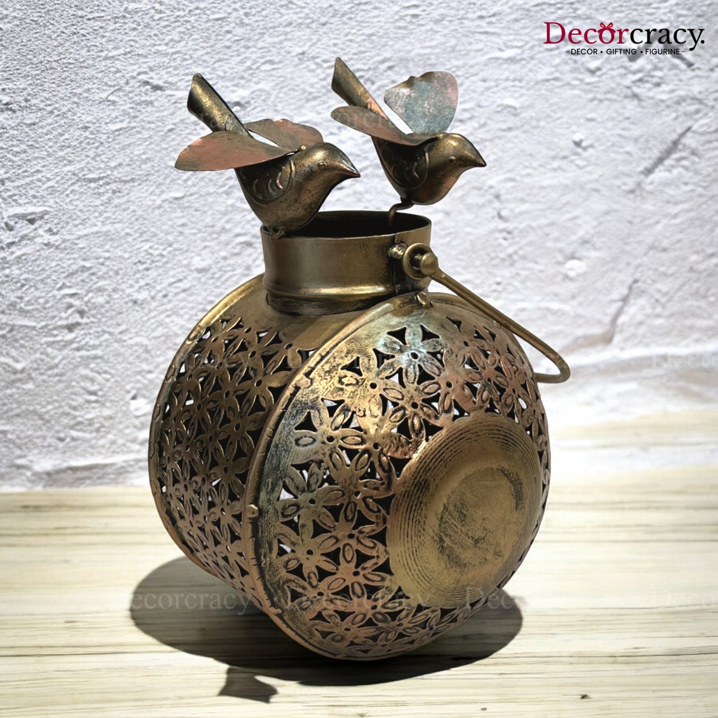 Pot Bird Matka Iron Antique Golden Netted Design Tealight Candle Holder Stand Tribal Village Art