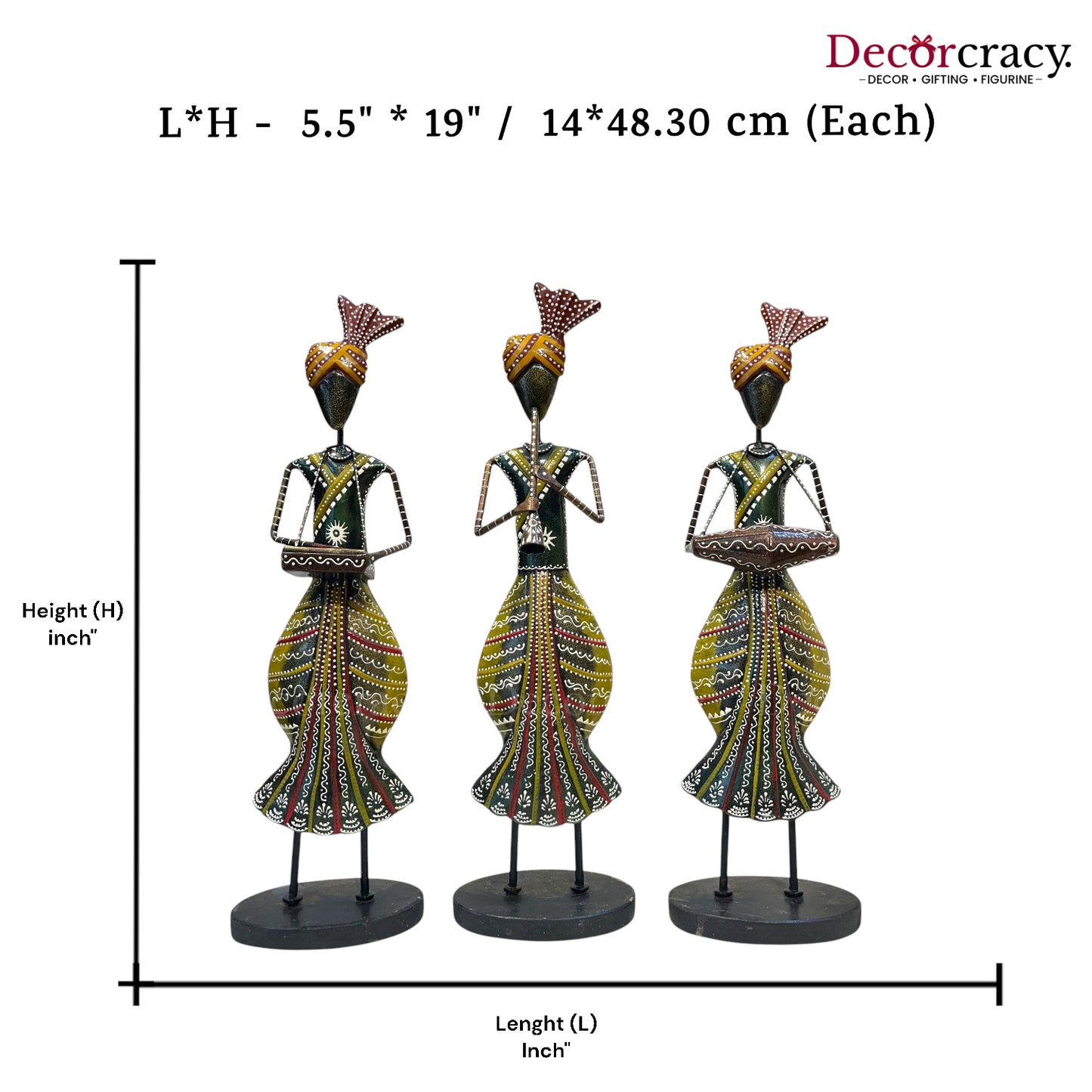 3pc Baarat Musician Iron Showpieces Tribal Art Musical Instrument TV Unit Décor Tabletop