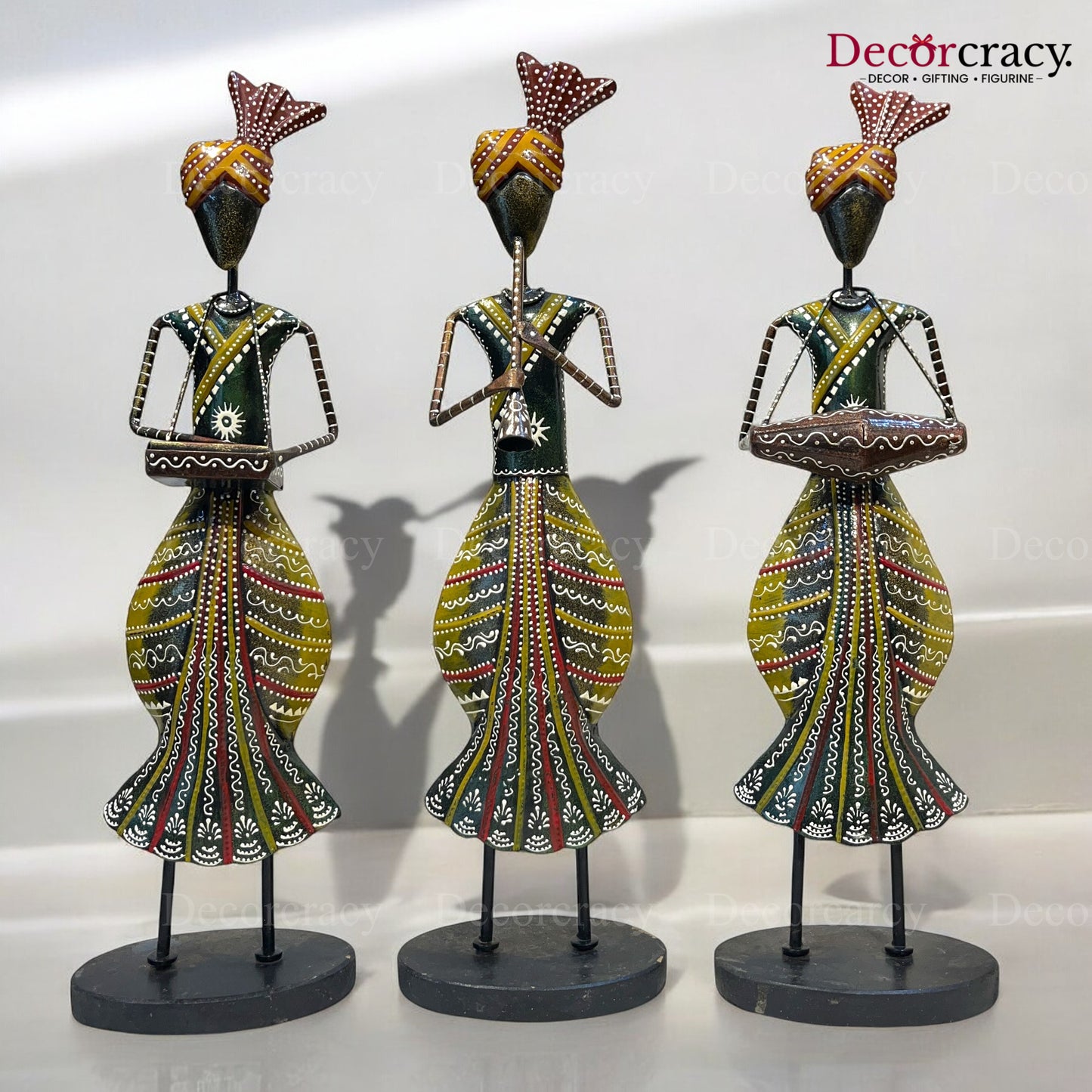 3pc Baarat Musician Iron Showpieces Tribal Art Musical Instrument TV Unit Décor Tabletop