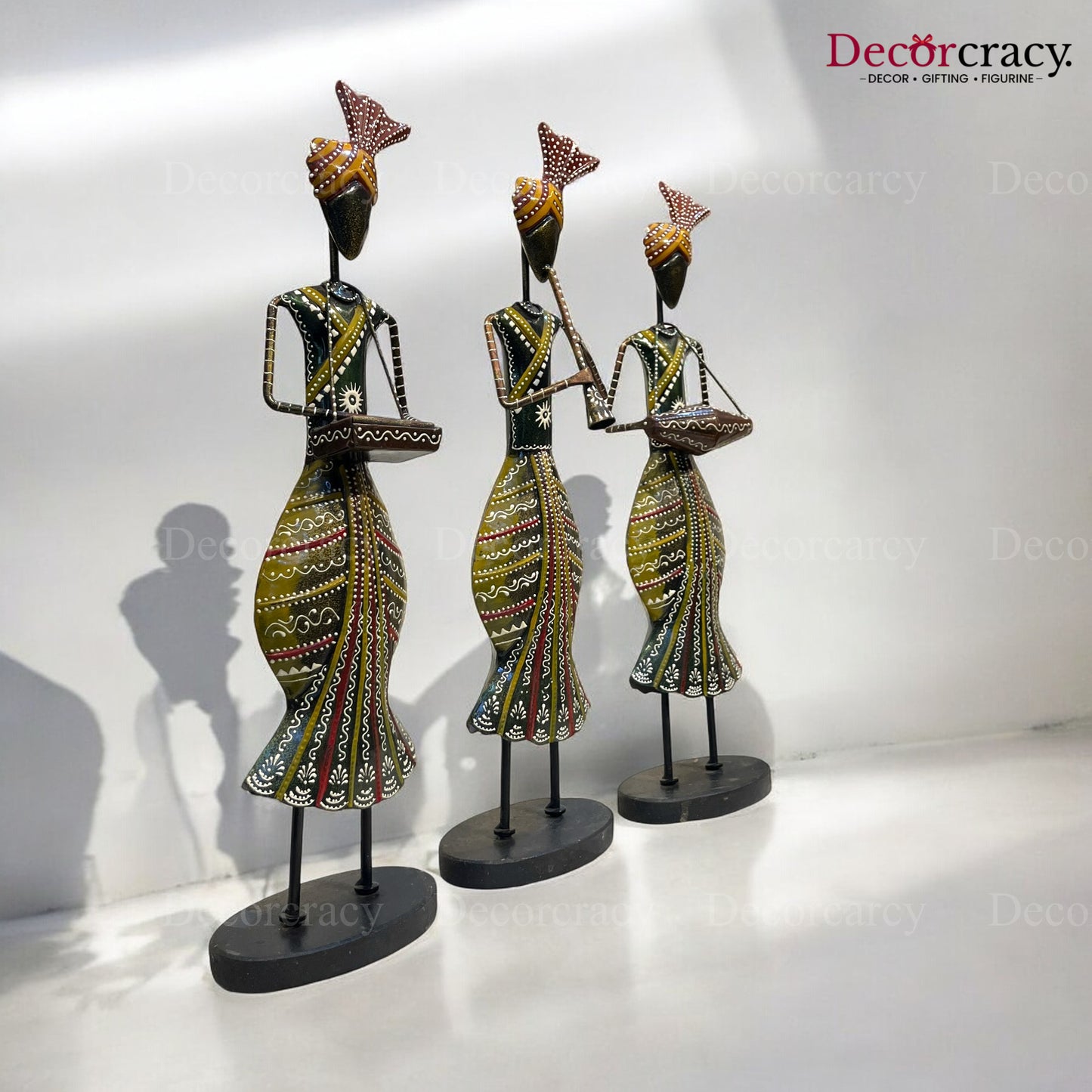 3pc Baarat Musician Iron Showpieces Tribal Art Musical Instrument TV Unit Décor Tabletop