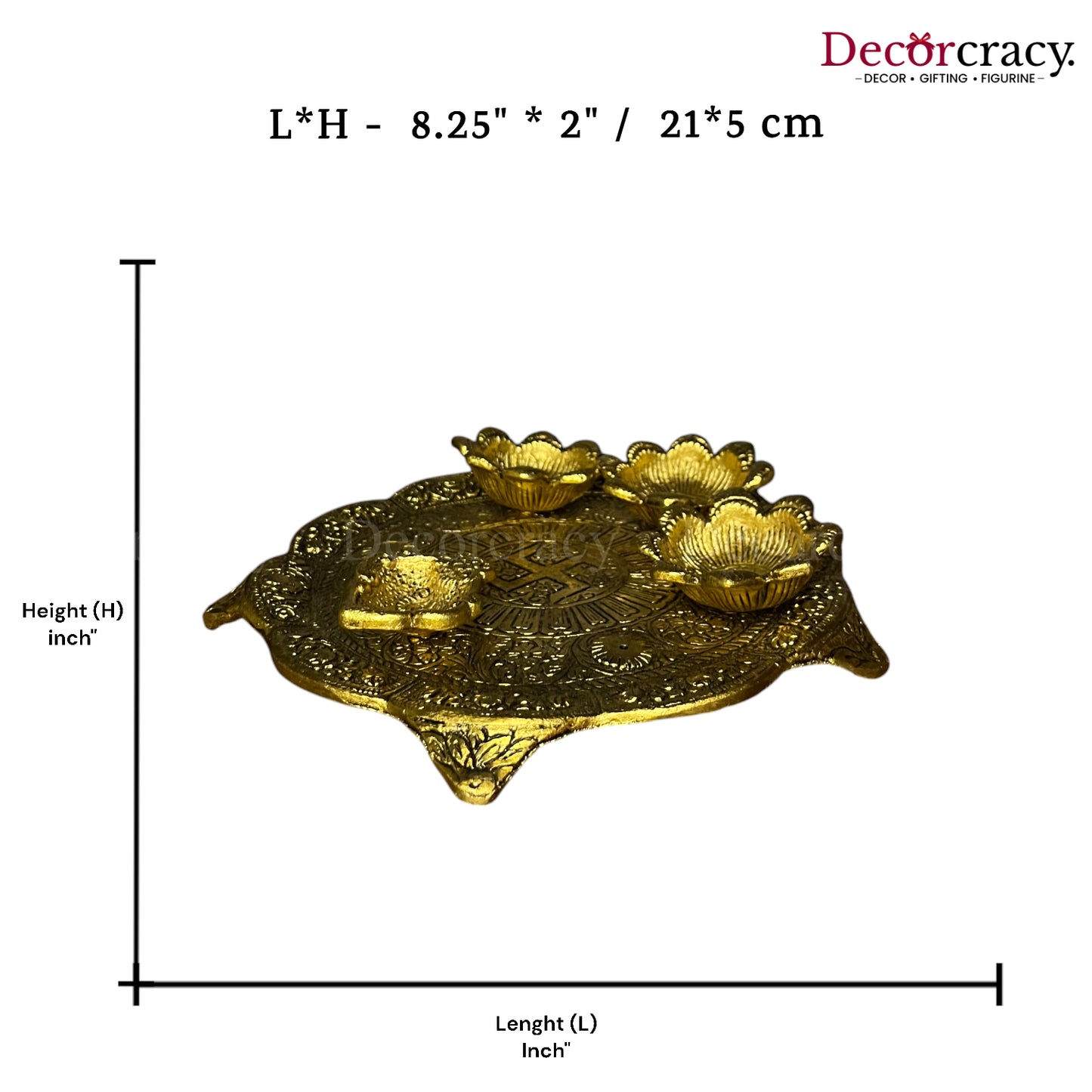 Pooja Thali with 3 Bowl 1 Diya Metal golden