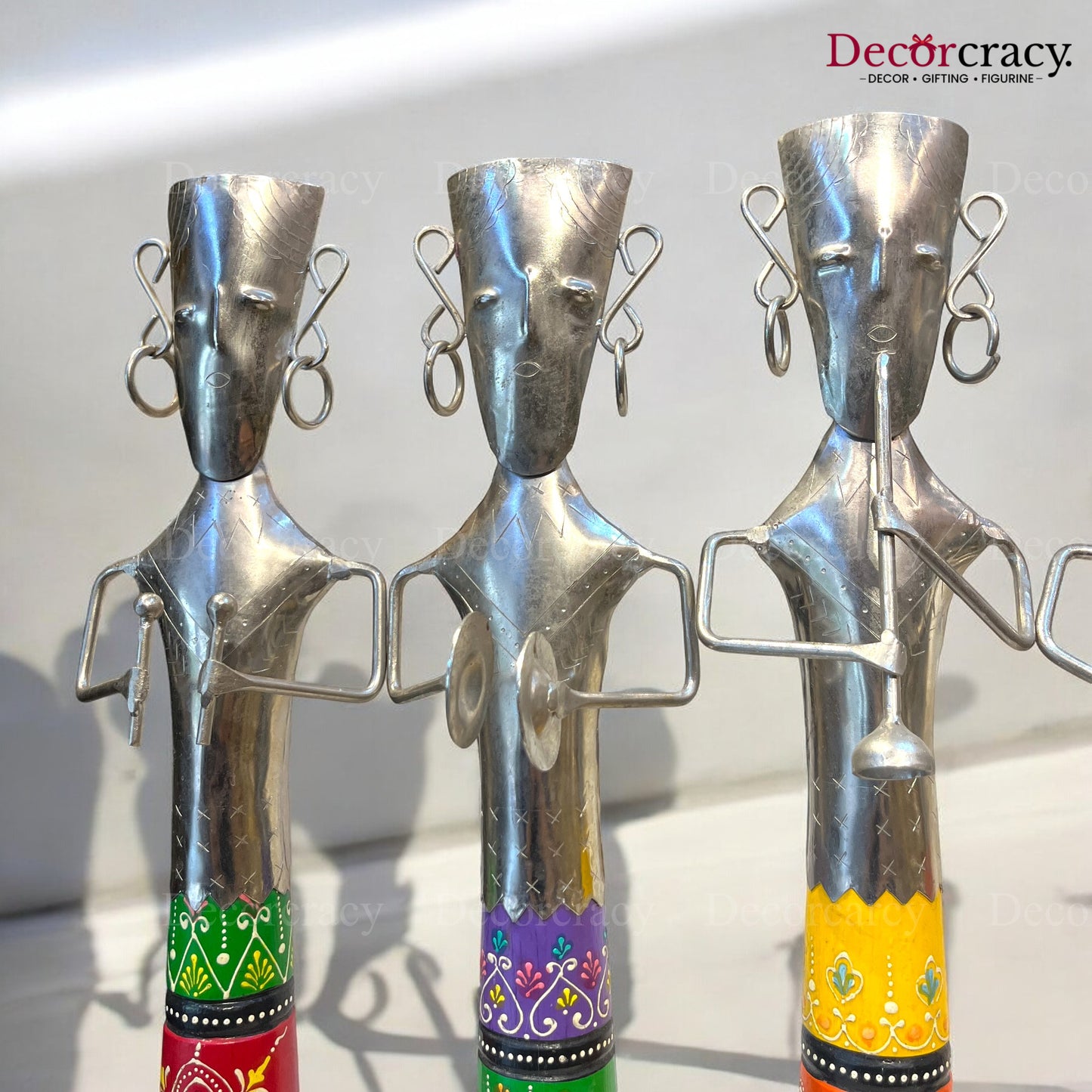 5pc Baarat Silver/Multicolor Musician Iron Showpieces Tribal Art Musical Instrument TV Unit Décor Tabletop