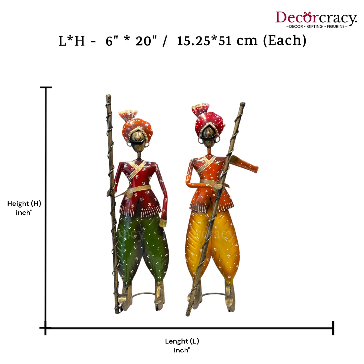 2pc Rajasthani Guard Musician Iron Showpieces Tribal Art Musical Instrument TV Unit Décor Tabletop