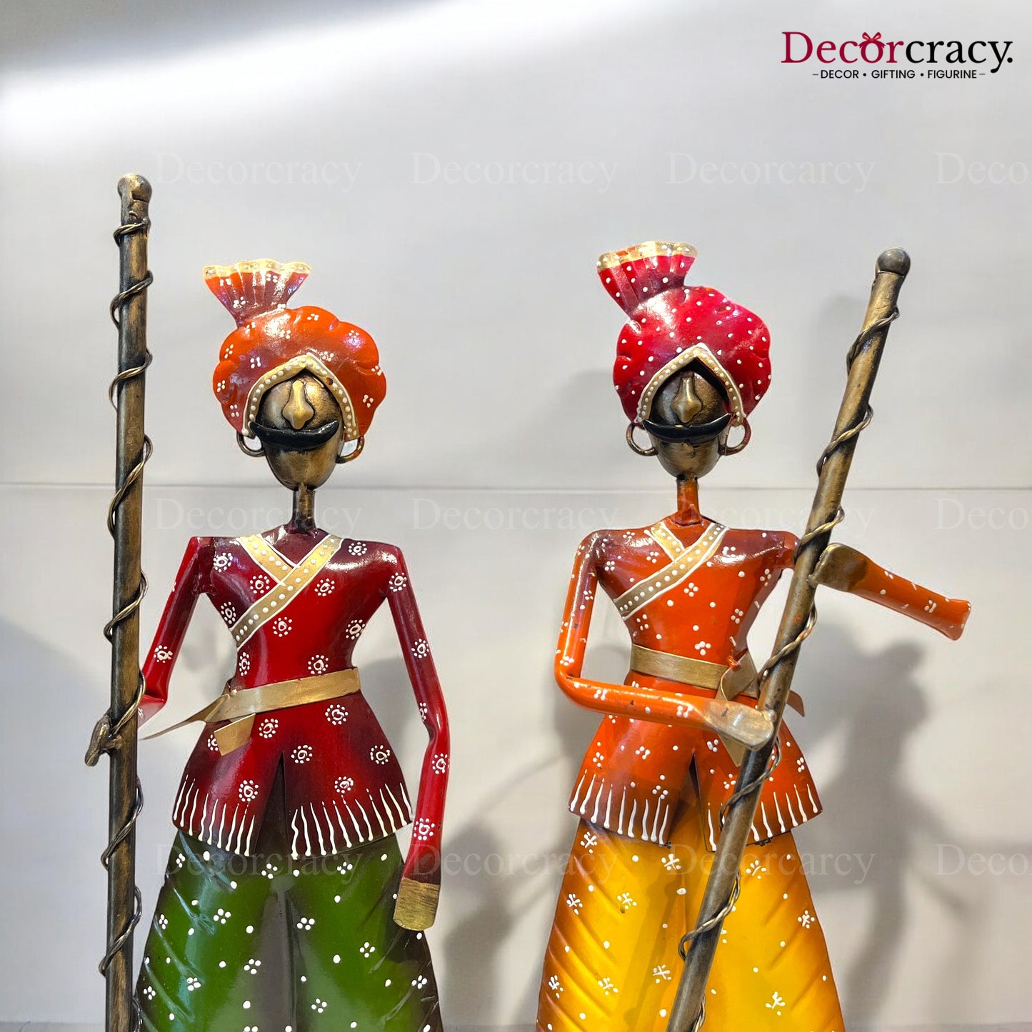 2pc Rajasthani Guard Musician Iron Showpieces Tribal Art Musical Instrument TV Unit Décor Tabletop