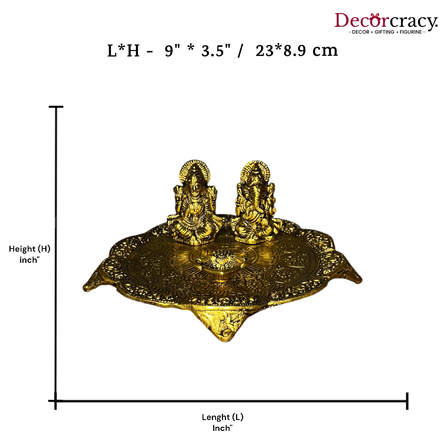 Lakshmi Ganesh Pooja Thali with 1 Diya Metal golden