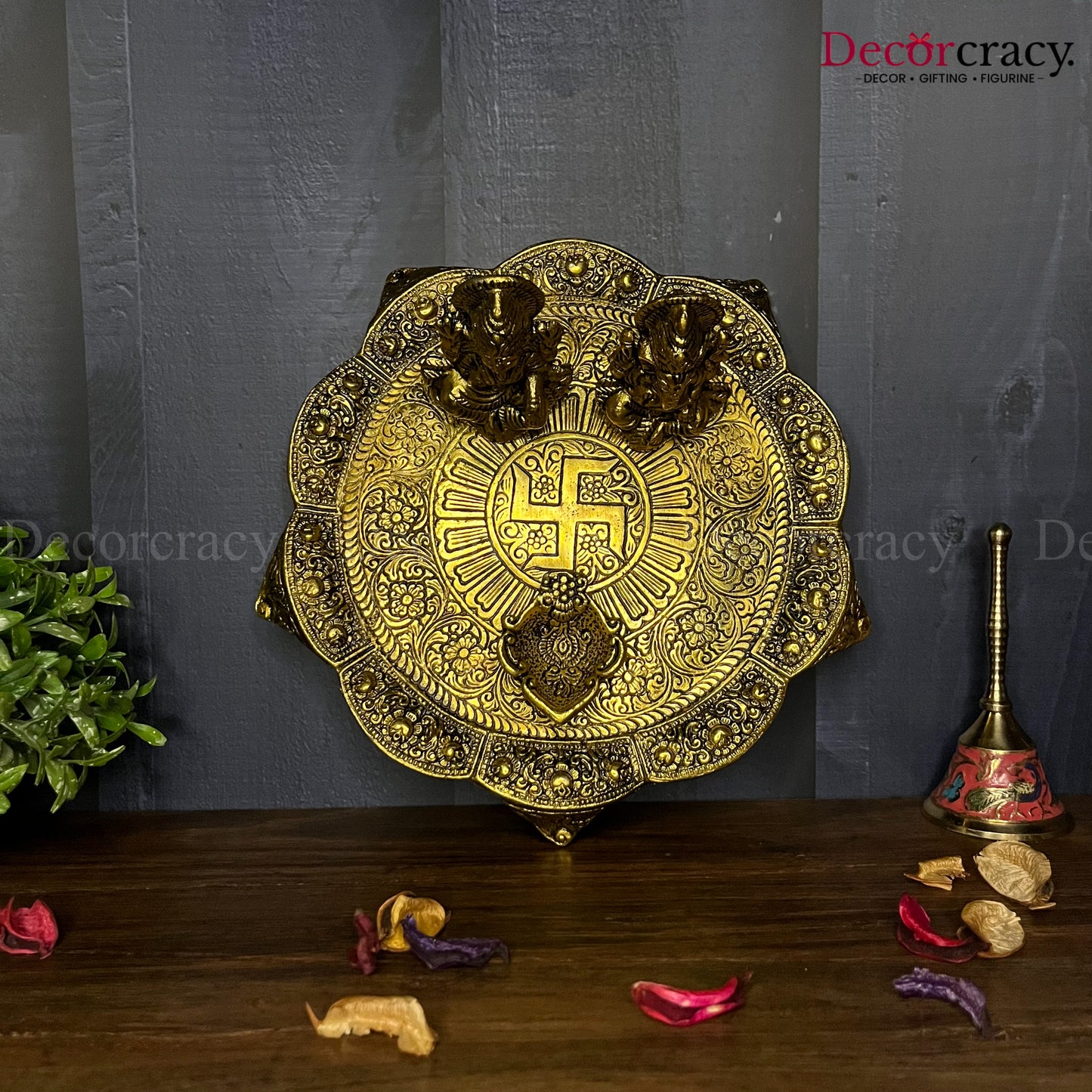 Lakshmi Ganesh Pooja Thali with 1 Diya Metal golden