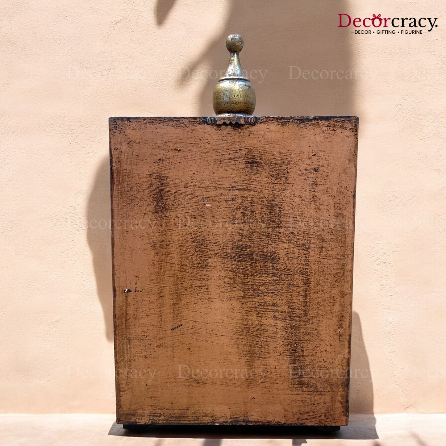 Mandir Double Storage Drawer Wooden Antique Copper Hand Painted Wall Mounted Temple 16"