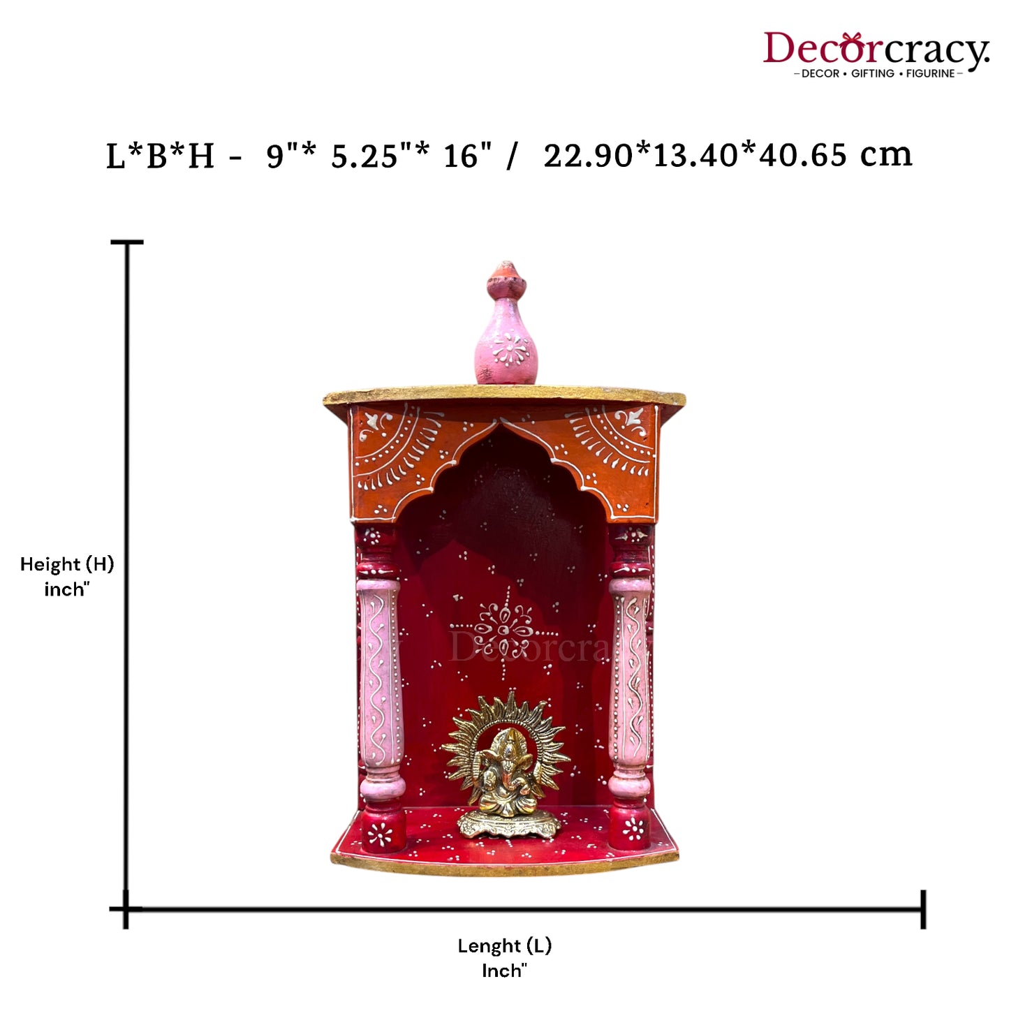Mandir Wooden Multicolor Hand Painted Wall Mounted Temple 16"