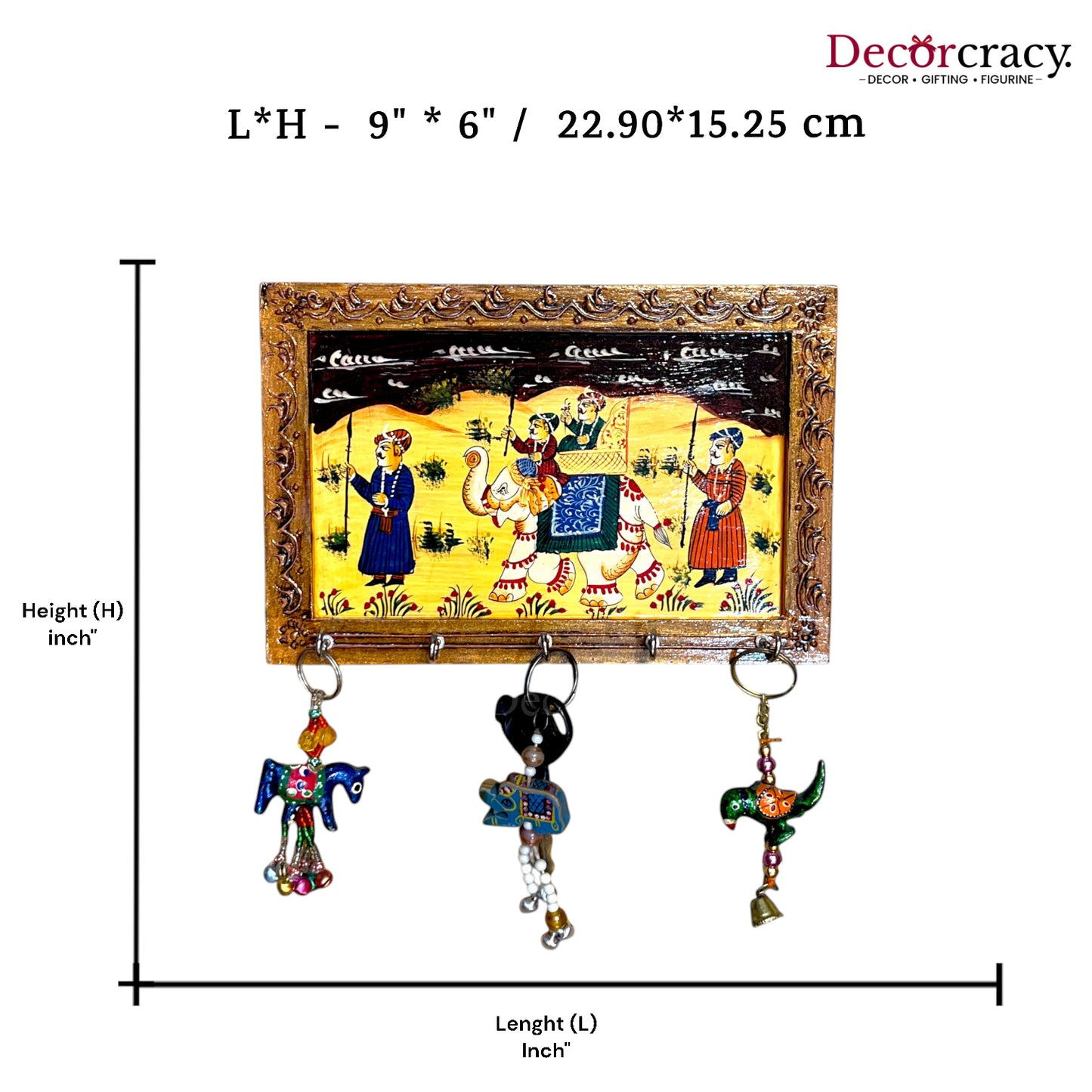 5 Hook Hanging Key Holder Hand Painted Wooden Rajasthani Art